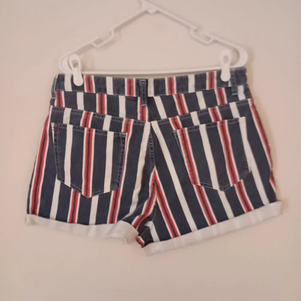 BDG Urban Outfitters Striped Mom Buttonup Denim Shorts Red White Blue Womens W32 - Picture 16 of 16